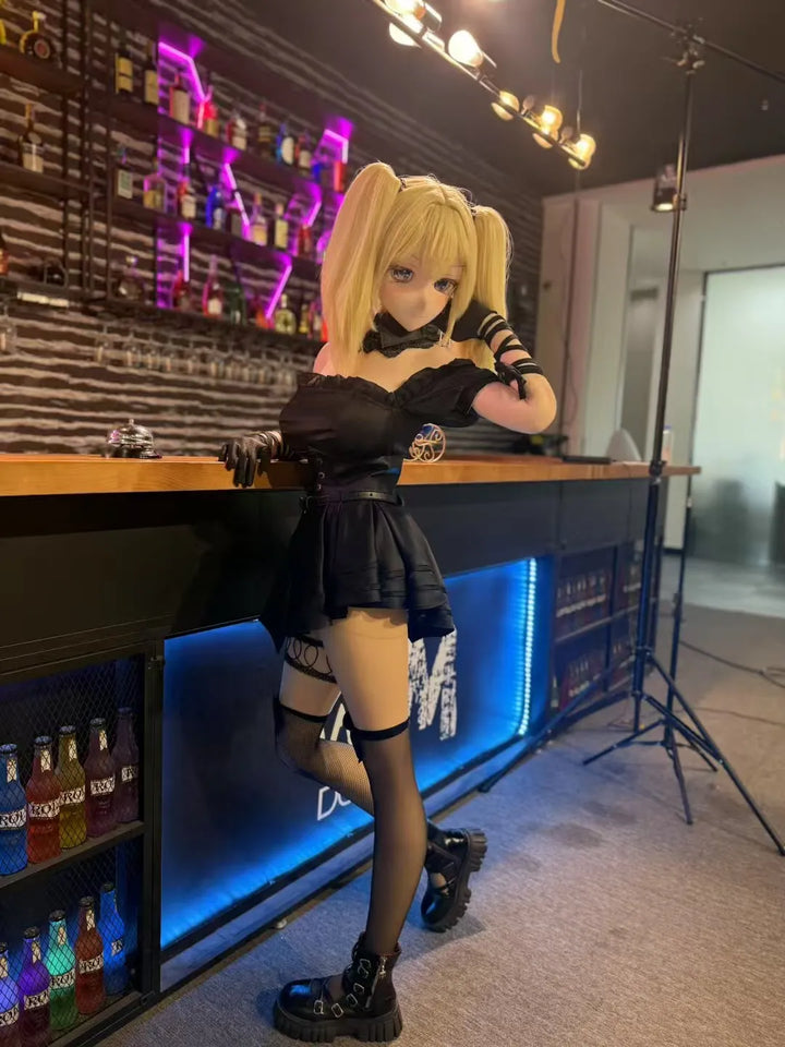 Ani AI humanoid robot 165cm with silicone head Y017, indoor café display scene for emotional support and interaction