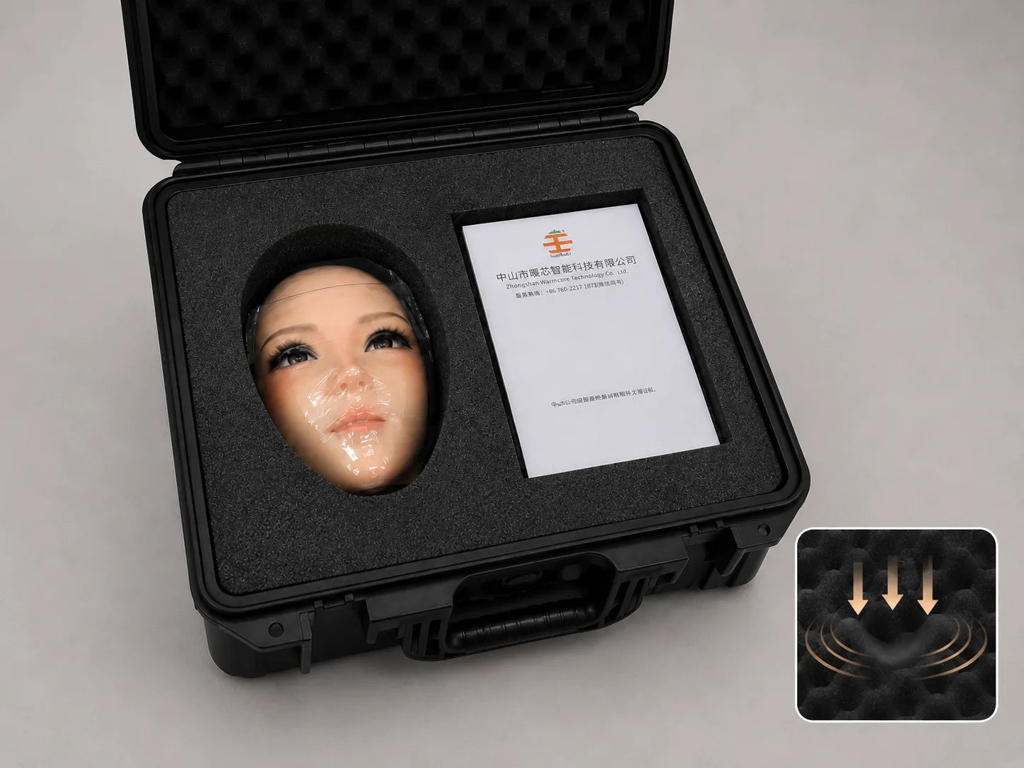 Wave-profile impact foam, protective film and user manual inside the case