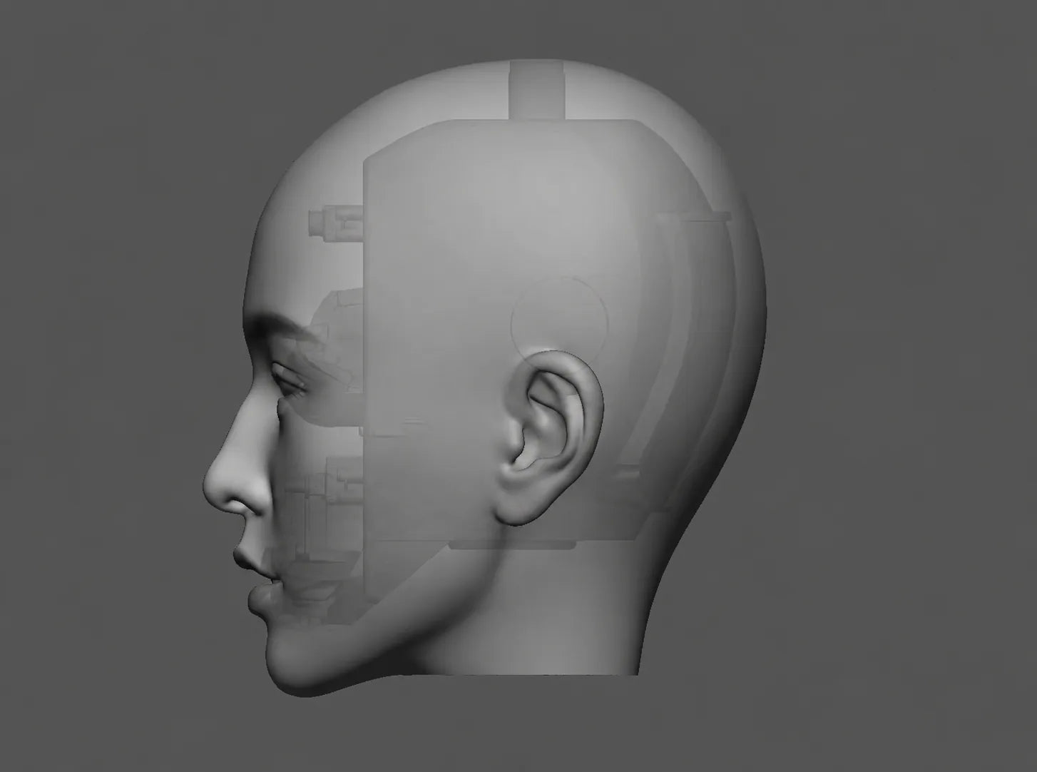 Profile fit study showing the custom face skin over the internal smart-head shell