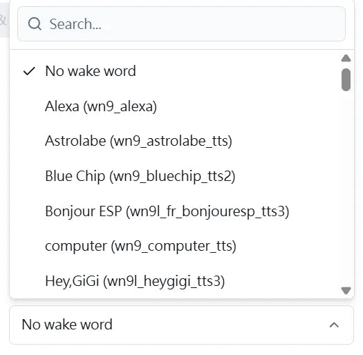 Wake word selection screen
