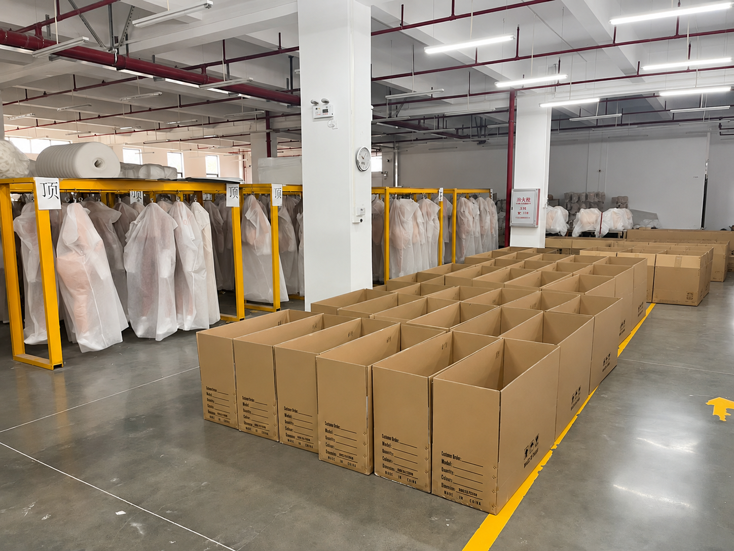 Factory dispatch area with prepared cartons
